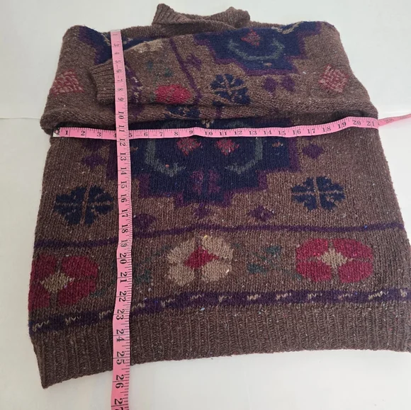 Outback Red Sweater Women Large Brown Purple Aztec Diamond Shawl Relaxed Wool - Picture 7 of 10